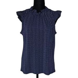 Adrianna Papell Women's Micro Polka Dot Ruffle Mock Neck Tank Sz Medium New